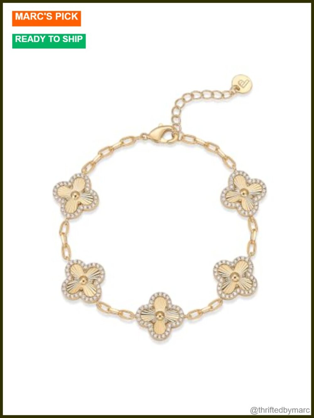 14K Gold Plated Clover Bracelet Adjustable Cable Chain Stackable